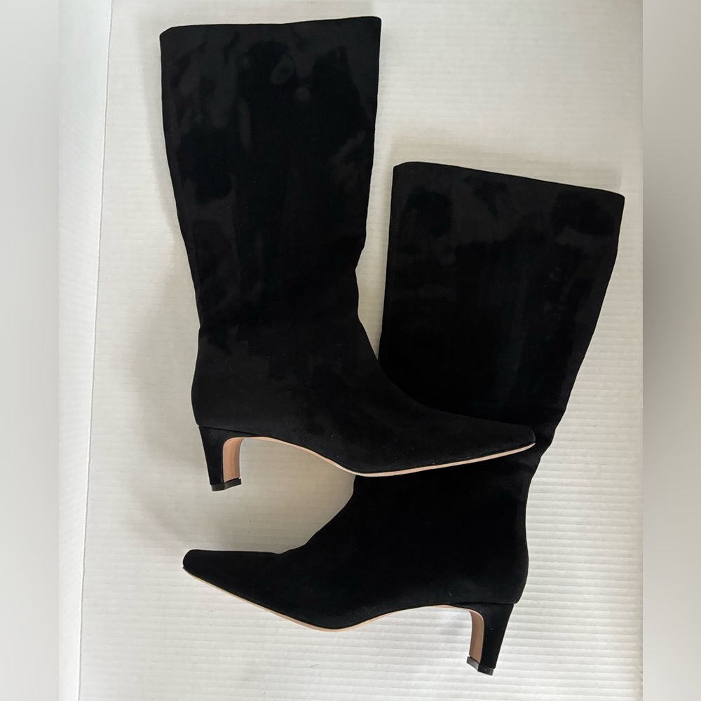 Splendid June Black Knee-High Suede-Look Heeled Boot Sz 8